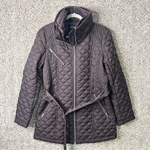 Marc New York Coat Women’s Medium Dark Purple Quilted Zip Up Belted